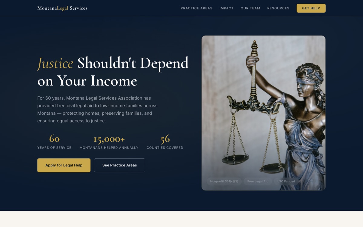 A website built by 99Websites for a legal-services nonprofit