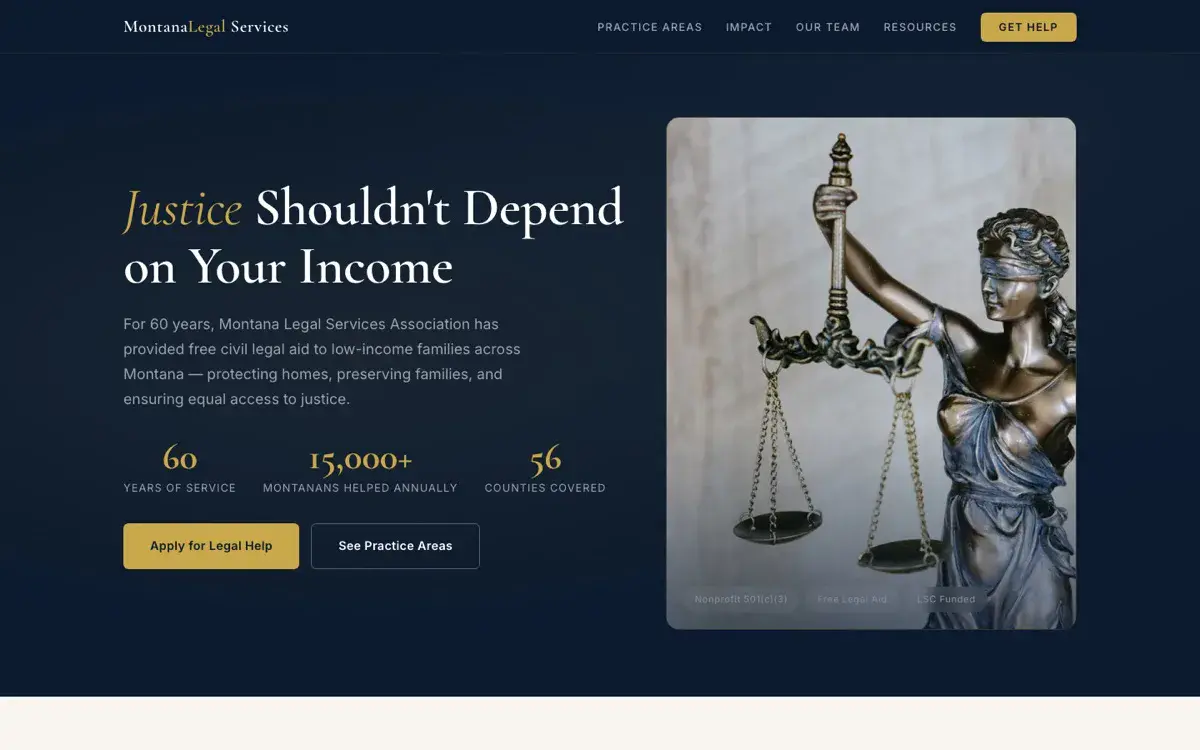 A website built by 99Websites for a legal-services nonprofit